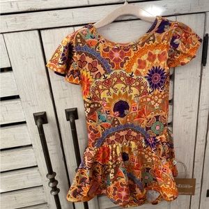 Muse Threads - Sunshine Mandala Ruffle Cap Sleeve Leotard Dress, XS